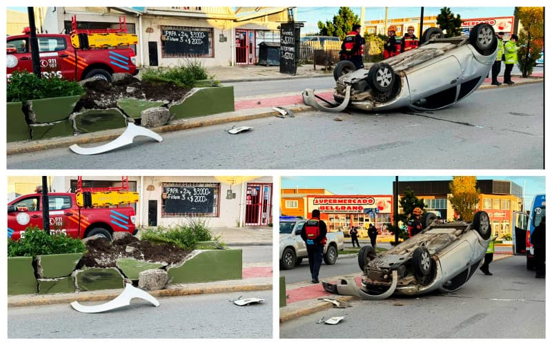 Choque y vuelco en Avenida Juan Domingo Perón